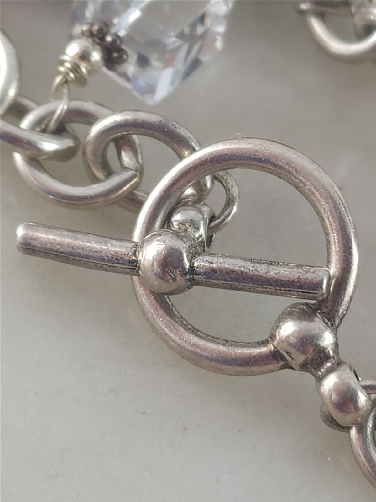 Vintage Solid Sterling Silver Large Link Cut Crys… - image 3
