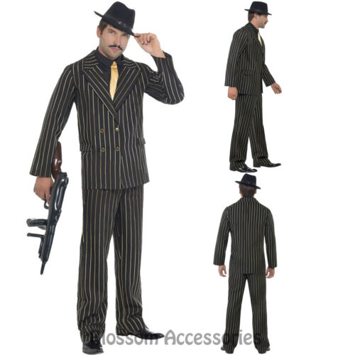 CL292 Gold Pinstripe Gangster Boss Suit 1920s Gangsta Zoot Razzle Fancy Costume - Picture 1 of 1