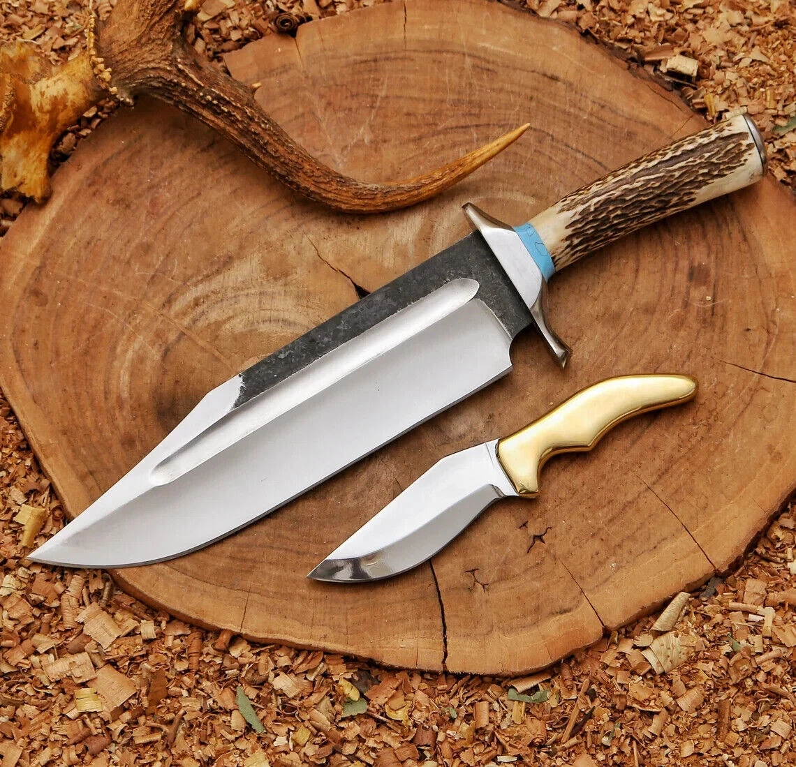 CUSTOM HANDMADE CARBON STEEL SURVIVAL CAMPING HUNTING KNIVES SET WITH SHEATHS