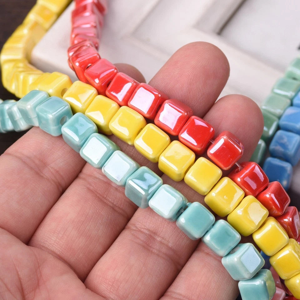20pcs Shiny Glossy 6mm 8mm 10mm Cube Ceramic Porcelain Loose Beads DIY Jewelry - Image 3 of 3