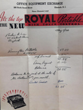 Royal Portable Typewriter Receipt 1936 Parker A Lee  Elizabeth New Jersey thumbnail