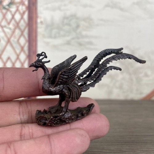 Mini Chinesische Bronzeguss Phönix Figur Statue Netsuke Sammlerstück Tischdeko - Bild 2 von 8