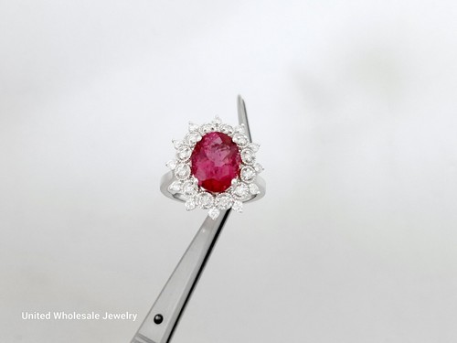 4.19Ct Genuine Mined Pink Tourmaline And Diamond Ring In Solid 14K White Gold - Picture 11 of 15