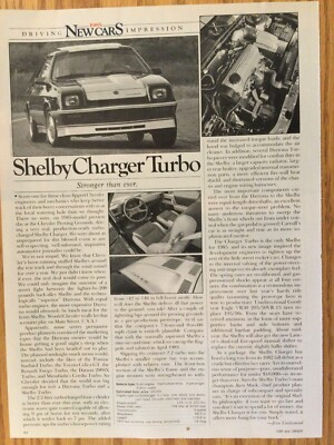 ENG225 Article Driving Impression 1985 Shelby Charger Turbo Oct 1984 1 page
