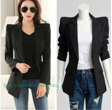Lady Women Lapel Power Shoulder Tuxedo Blazer Suit Business OL Slim Coats