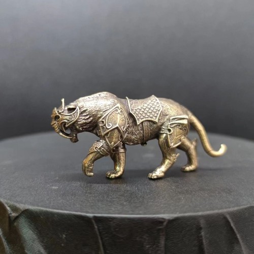 Chinese Old Brass Copper Statue Hand Carved Tiger ,Antique handicraft ornaments - Picture 5 of 8
