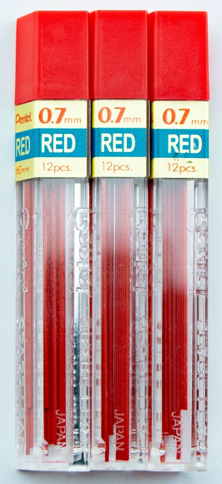 Pentel Super Hi-Polymer 0.7mm Red Mechanical Pencil Lead Refills 3 Tubes 36pcs
