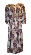 California Looks Dress Made In USA Vintage 80s 90s Purple Floral Dress