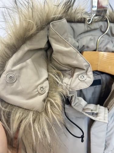 Uniqlo Seamless Down Puffer Jacket Parka Faux Fur Hood Trim Beige Men's XS - Picture 7 of 15