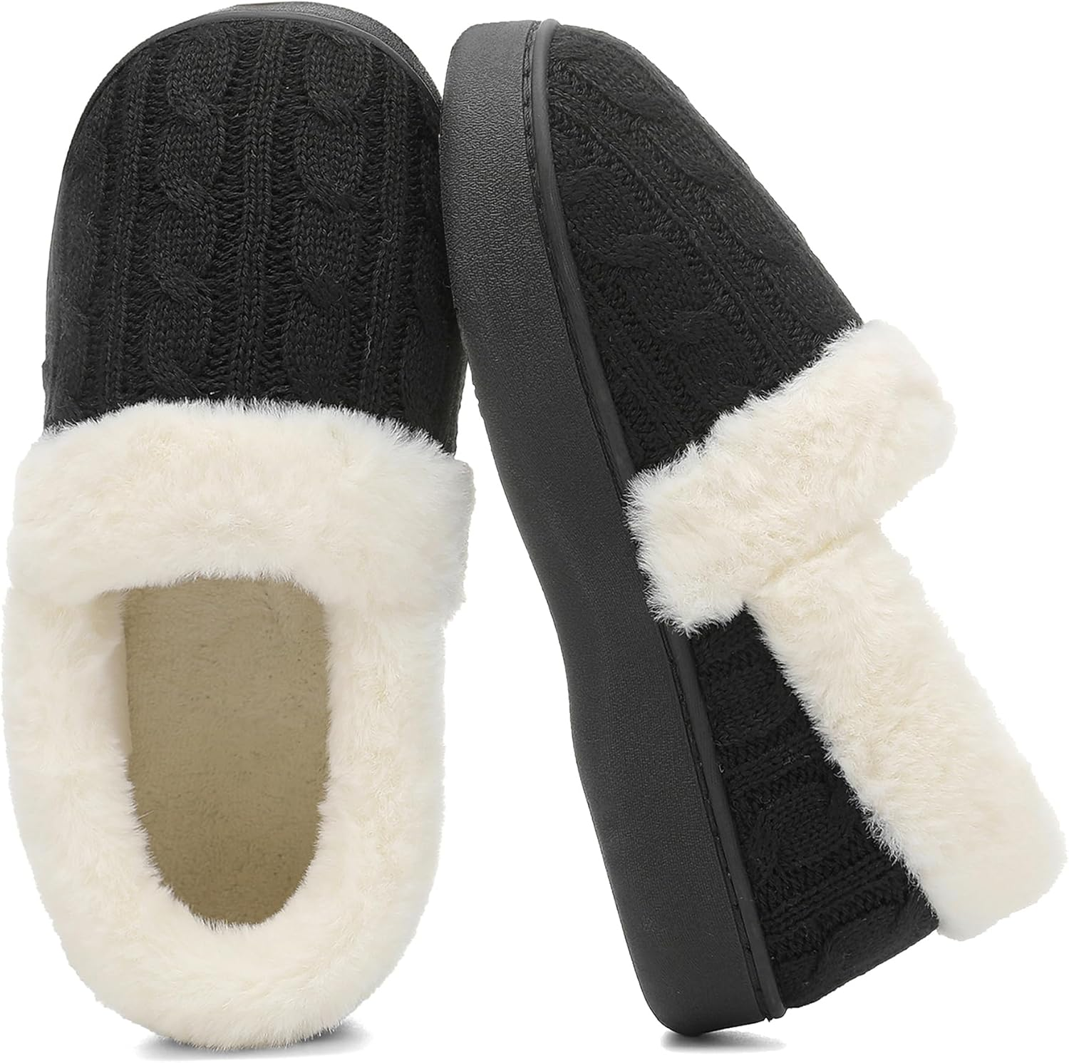 Womens Fuzzy House Slippers Warm Bedroom Shoes with Faux Fur Lining Non Slip Mem