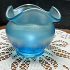 Vintage FENTON Celeste Blue Iridescent Stretch Glass Rose Bowl Vase