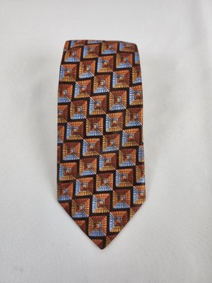 Stefano Milano Italian 100% Seta Silk Necktie Tie Geometric Pattern