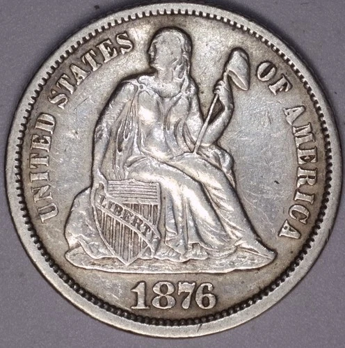 1876 Seated Liberty Dime EF Details / Lightly Cleaned