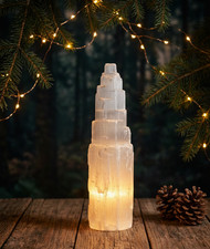 LARGE SELENITE CRYSTAL SINGLE TOWER LAMP - STANDING DISPLAY HEALING CRYSTAL