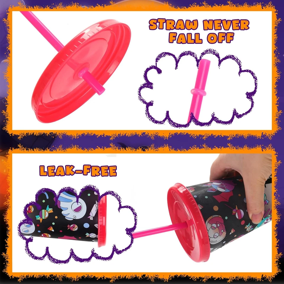 Halloween Color Changing Cups, 5-Pack 24 Oz Plastic Cups with Lids and Straws, T - Image 3 of 4