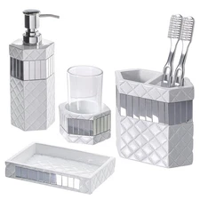 Creative Scents Quilted Mirror White Bathroom Accessories Set - Decorative 4 ...