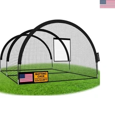 22x12ft Portable Batting Cage w/ Pitching Machine Hole & Door- Baseball Softball