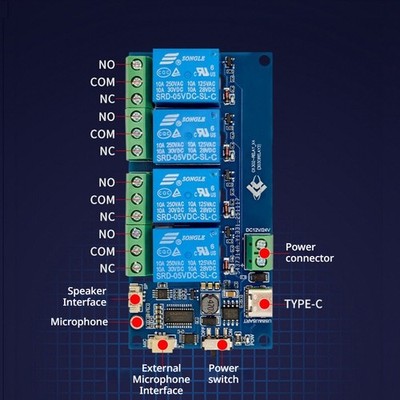 4CH Offline Voice Relay Module Smart Voice Control Switch Secondary Development