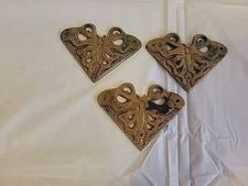 3 Vintage Brass Furniture Escutcheons Corner Brackets Chest Trunk Butterfly 
