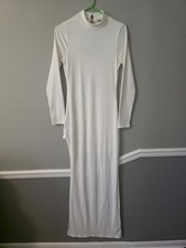 Fashion Nova Women's White Ribbed Knit Mock Neck Maxi Dress Keyhole Back M