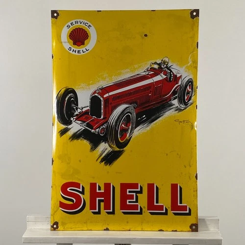 Shell Enamel Sign - 60x40cm (23.6x15.7") - Big Vintage Service Motor Oil Signage