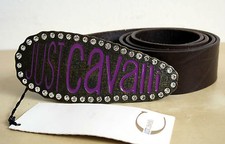 JUST CAVALLI CINTURA IN VERA PELLE MARRONE CON BRILLANTINI BELT ORIGINAL roberto
