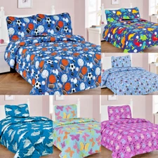 2/3-PC KIDS TEENS SUPER SOFT MICROFIBER PRINTED QUILTING BEDSPREAD BEDDING SET 