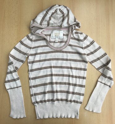 Limited Too Feinstrick Pulli Gr. 8 Hoodie Kapuze Streifen beige Mädchen