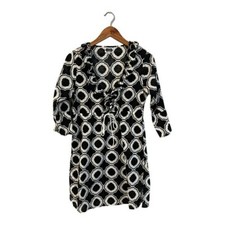 Mud Pie Geo Dress Small 4-6 Black White Ruffle V Neck Drawstring Waist