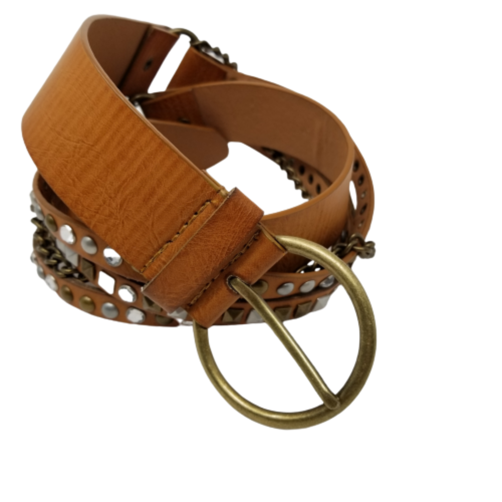 Women\'s Brown Leather Belt Adjustable Size Medium Gold Tone Metal Buckle EUC Women main image 2