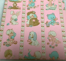 Vintage Baby Gift Wrap Wrapping Paper Bunnies Puppies 1 Sheet 20 x 30” Unused