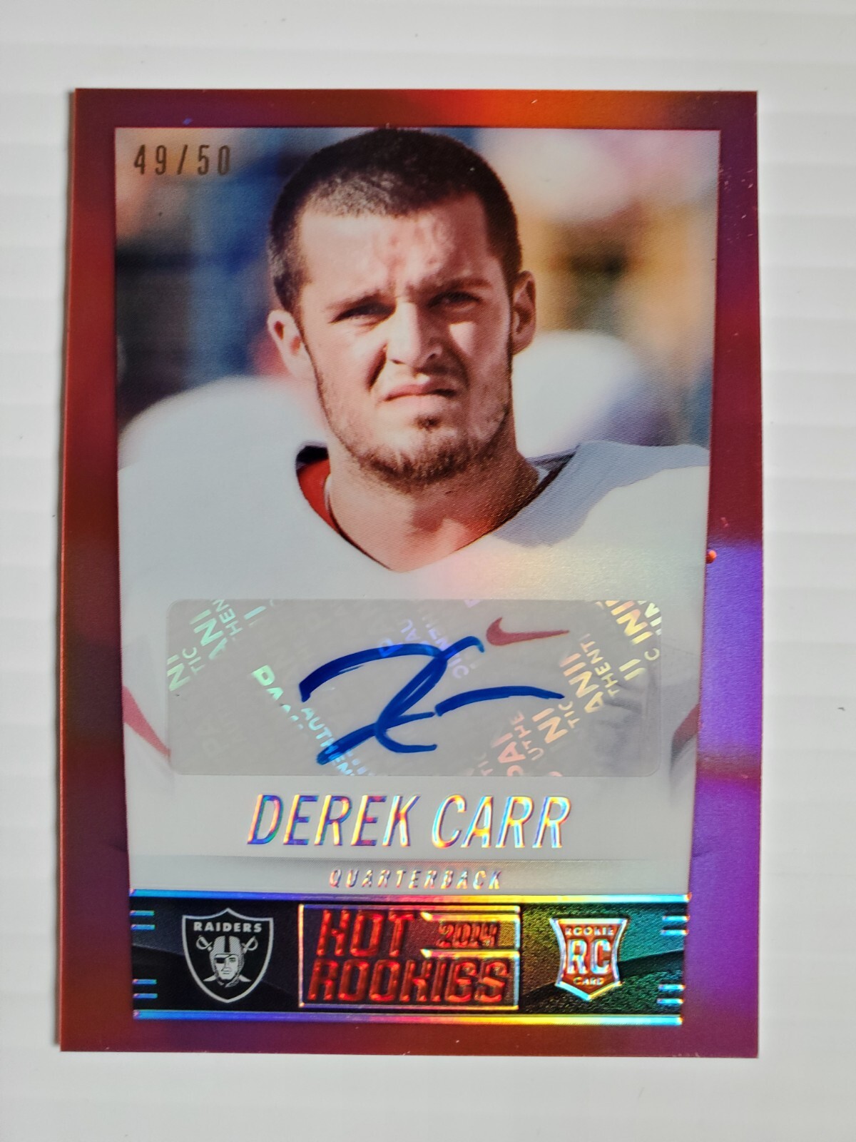 2014 Panini Hot Rookies - Derek Carr #364 Rookies Red Prizm Signatures 49/50