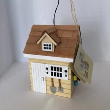 Home Bazaar Yellow Cottage Functional Birdhouse Trellis Potted Plants Pine Roof