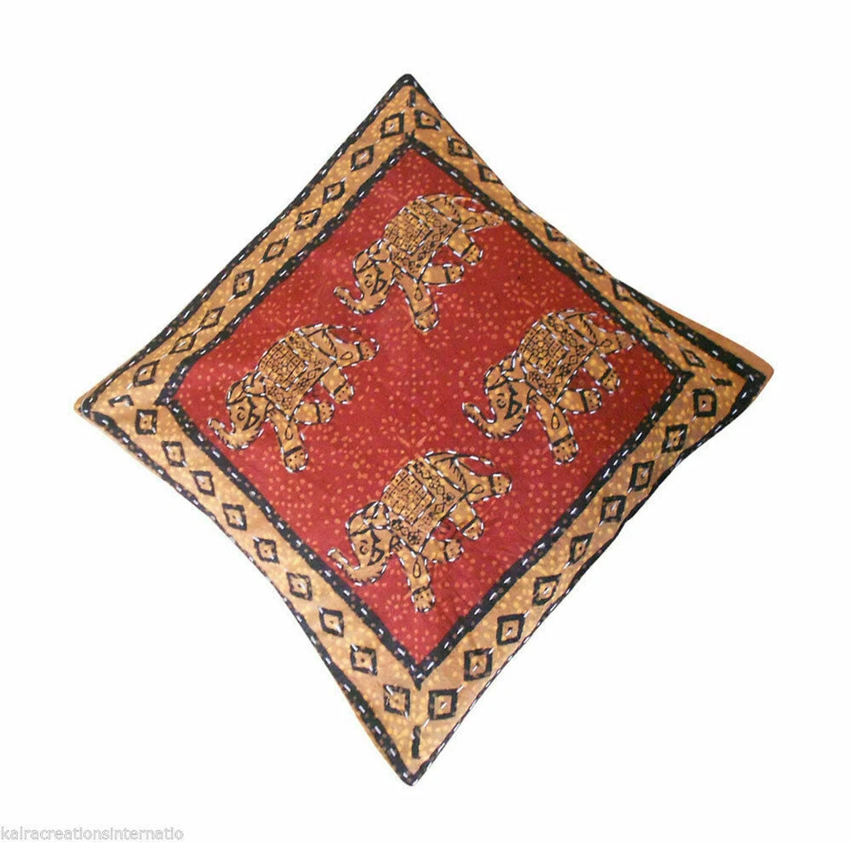 Cushion Cover 2 pcs Handmade Indian Animal Block Print Throw Pillow Case 16" - Image 4 of 4