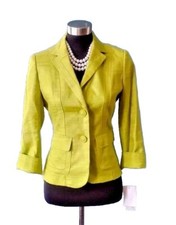 Anne Klein Vestido Traje Chaqueta Talla 4 Verde Algodón Lino Carrera Informal S NUEVO