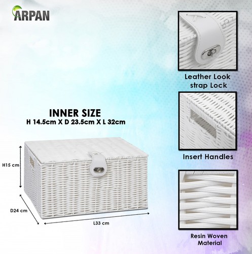Resin Woven Hamper Storage Basket Box with Lid & Lock - Picture 17 of 26