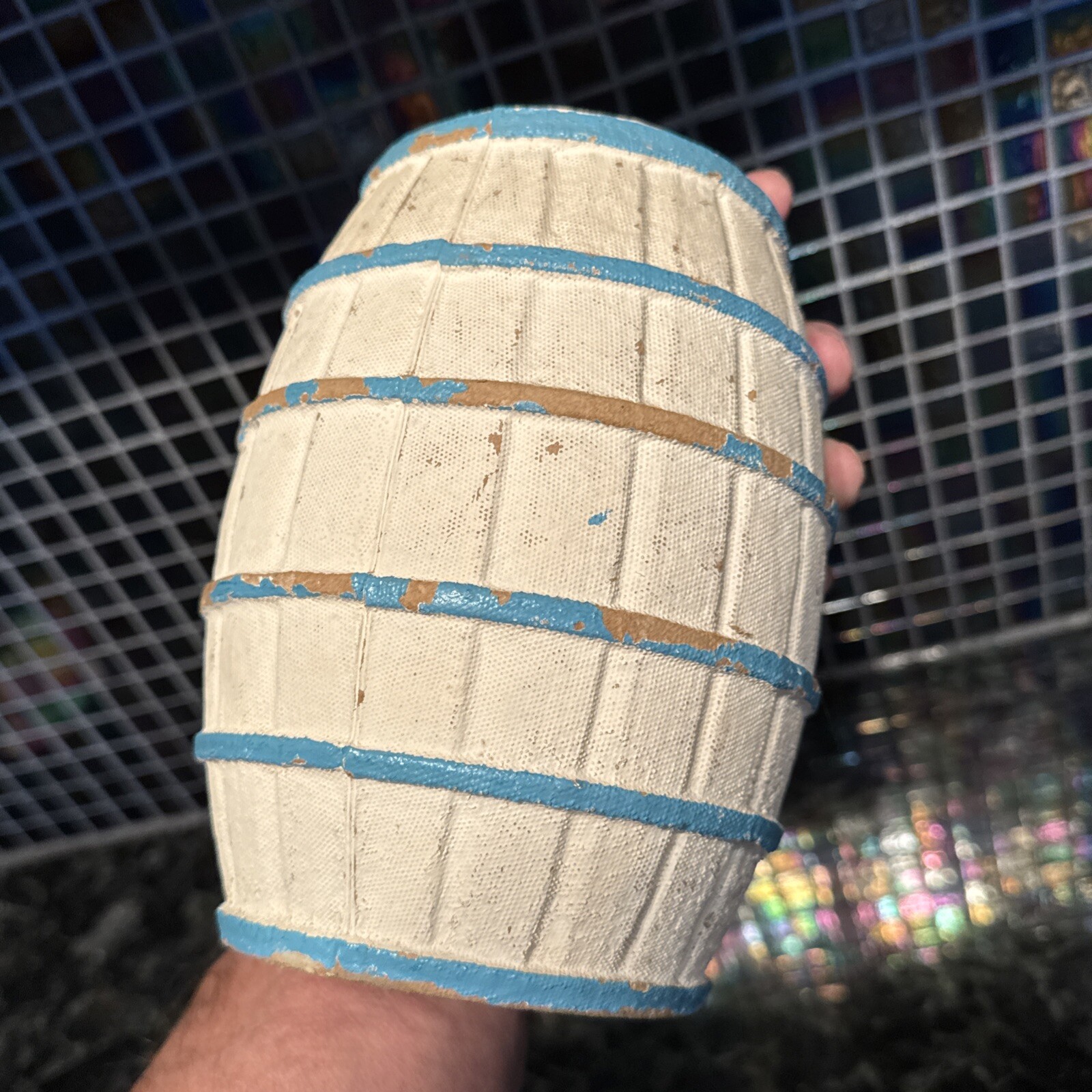 JAMES CANDY SALT WATER TAFFY BARREL BANK VNTG PAPER MACHE  7” ATLANTIC CITY USA