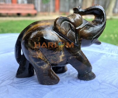 Natürlich Tiger Ösen Edelstein Trunk Auf Elefant Skulptur Handmade Wohndeko Art