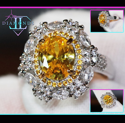 Gelber ovaler Diamantring | Gelber Diamantring | Damenring mit gelben Diamanten