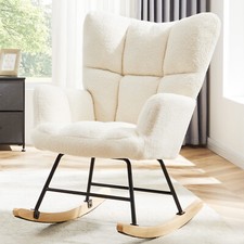 Nursery Teddy Upholstered Recliner Glider Rocker Chair with High Backrest
