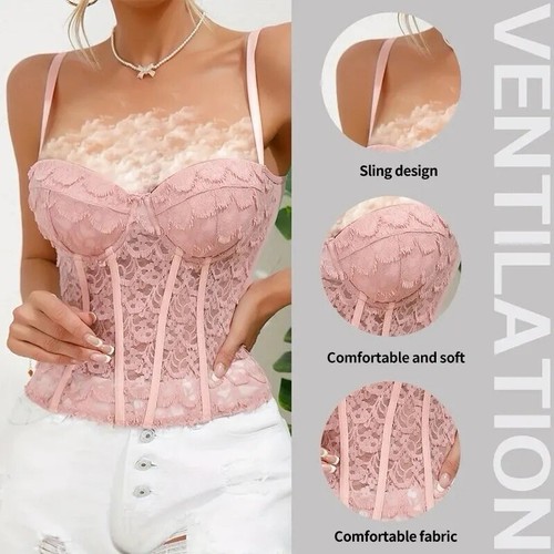 Bustier Womens Top Sexy Pink Adjustable Shoulder Strap Size Large C Cup - Picture 11 of 13