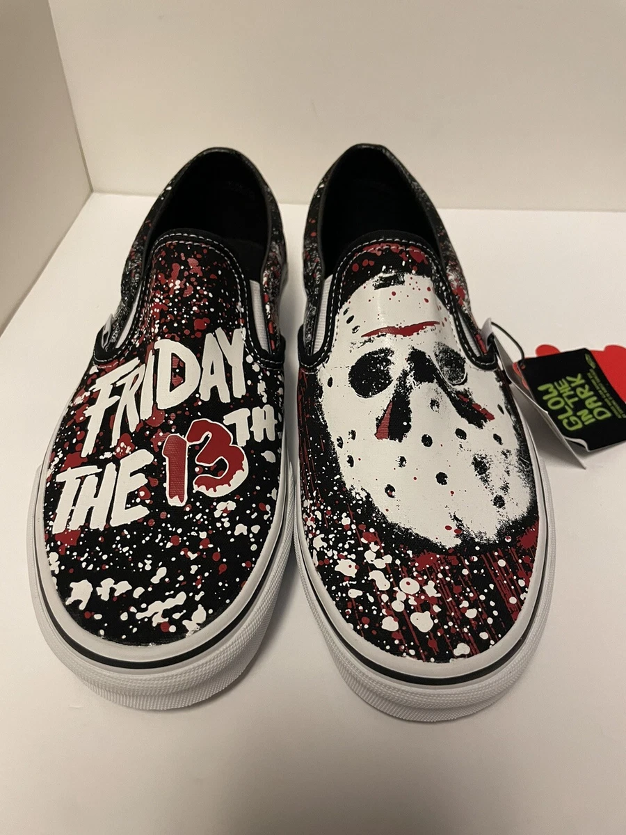 Vans x House of Terror Friday the 13th Jason Voorhees Slip On Shoes Size 9 GITD
