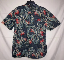 Molokai Surf Co. Men's Aloha Shirt Navy w/ Bird of Paradise Flowers Size XL