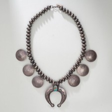 HEAVY SILVER DOLLAR SQUASH BLOSSOM NECKLACE