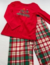 GIRL'S JAMMIES FOR YOUR FAMILIES HOLIDAY FLANNEL PAJAMA SET FELIZ NAVIDAD XS