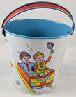 Vintage J. Chein Tin Litho Sand Toy Pail Amusement Park Carnival Theme - Small