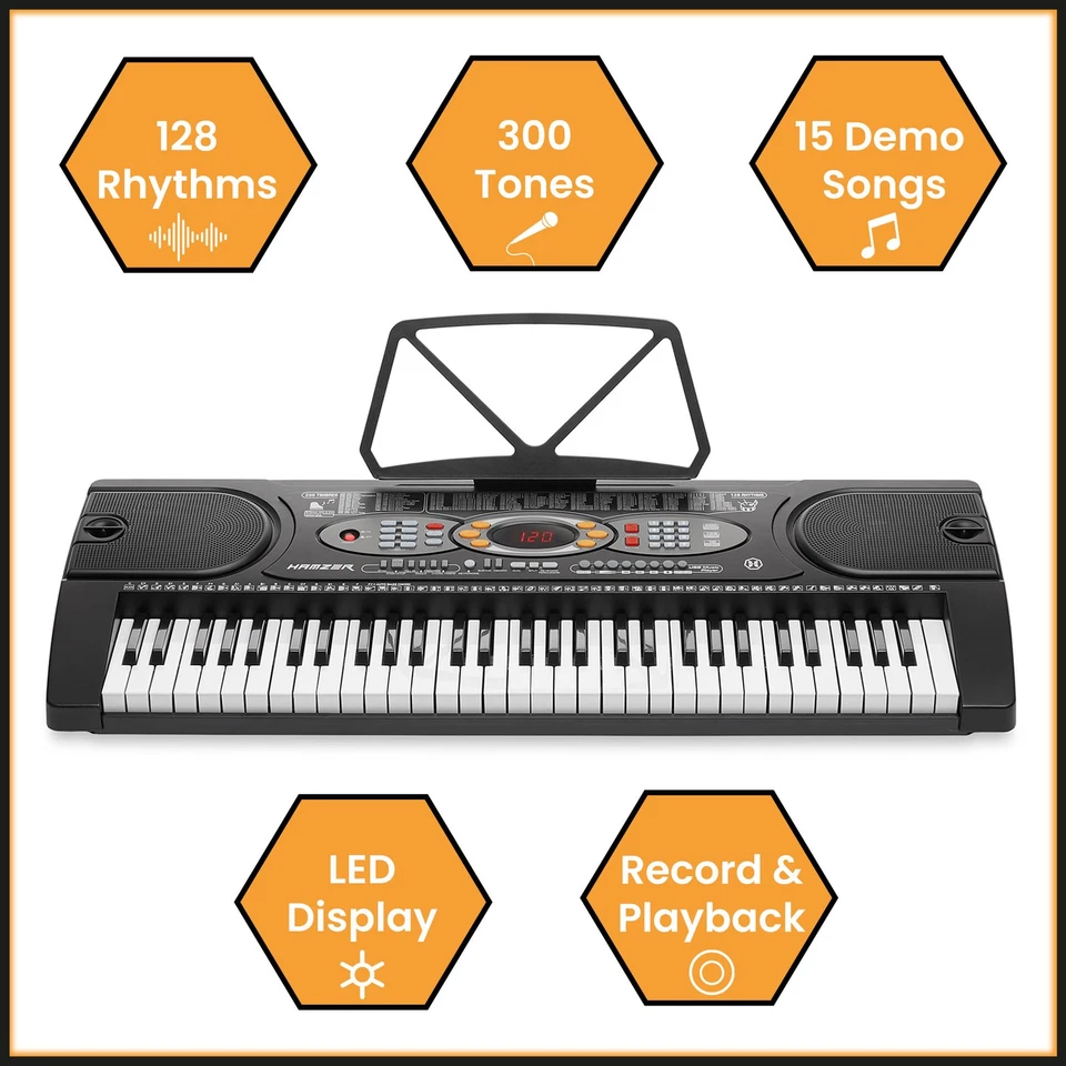Teclado Electrónico 61 Teclas Portátil Digital Piano y Soporte, Micrófono, USB, Taburete Foto 2 de 4
