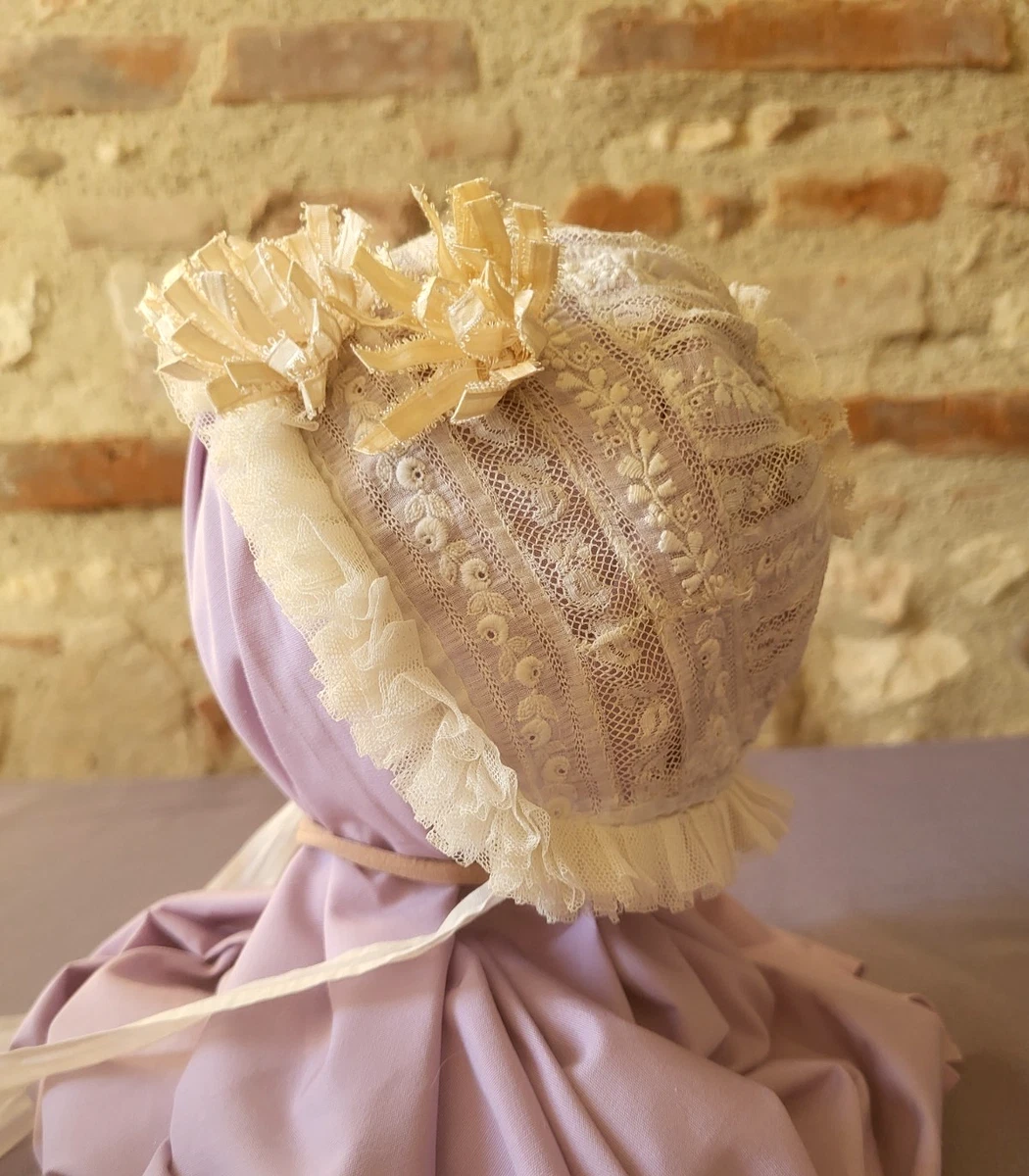 CHAPEAU POUPEE BEBE VINTAGE ANCIEN TBE COTON BLANC 39 CM
