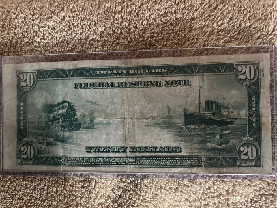 1914 Large 20 Dollar Chicago Federal Reserve Note - Image 2 of 2