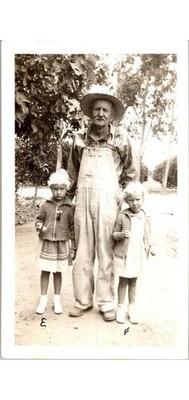 1930s Photo: Grampa John Whistler Evelyn & Frances Denim Overalls Rural Life